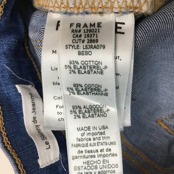 FRAME Denim 5Pocket Logo Button Beso Wash Le Skinny De Jeanne Raw Edge Hem Jeans - Picture 3 of 10